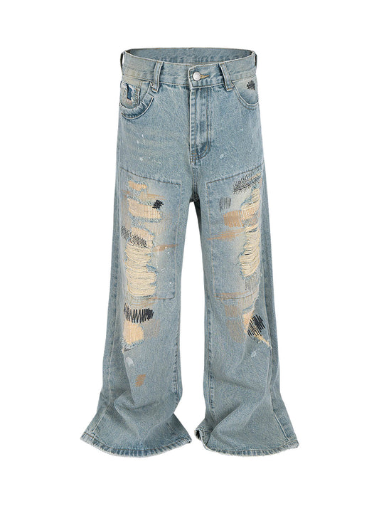 Ripped Distressed Baggy Flare Jeans