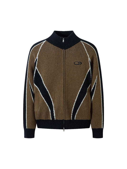 Cardigan rétro en tricot de couleur contrastée