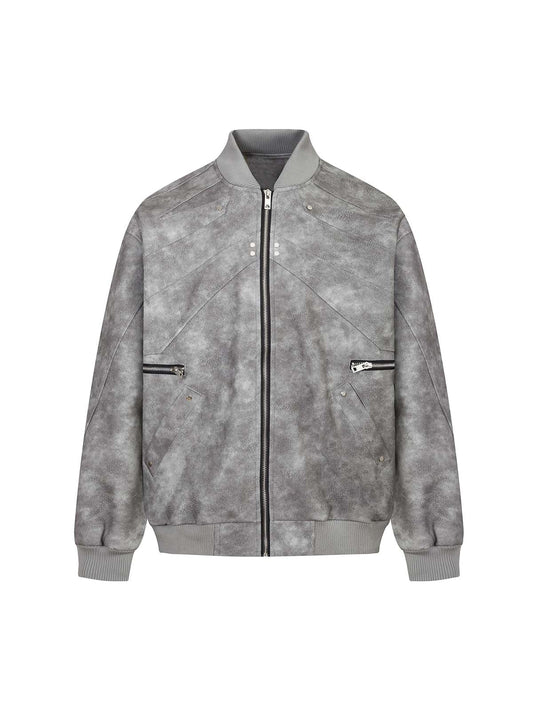 Blouson aviateur en cuir déconstruit avec fermeture éclair
