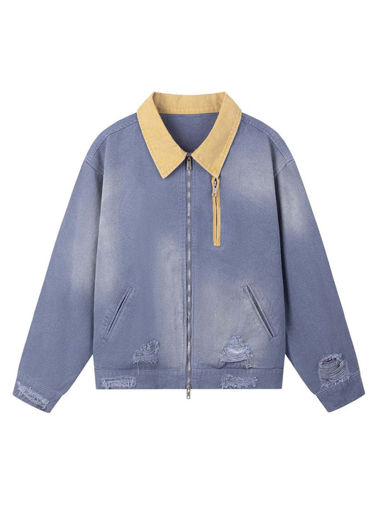 Veste de travail rétro déchirée et délavée de couleur contrastée