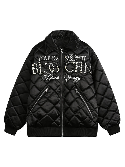 Veste matelassée à lettres et diamants Pearl Letter de Thesupermade