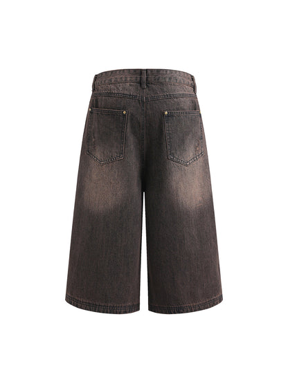 Kurze Jeanshose aus verwaschenem Denim im Used-Look