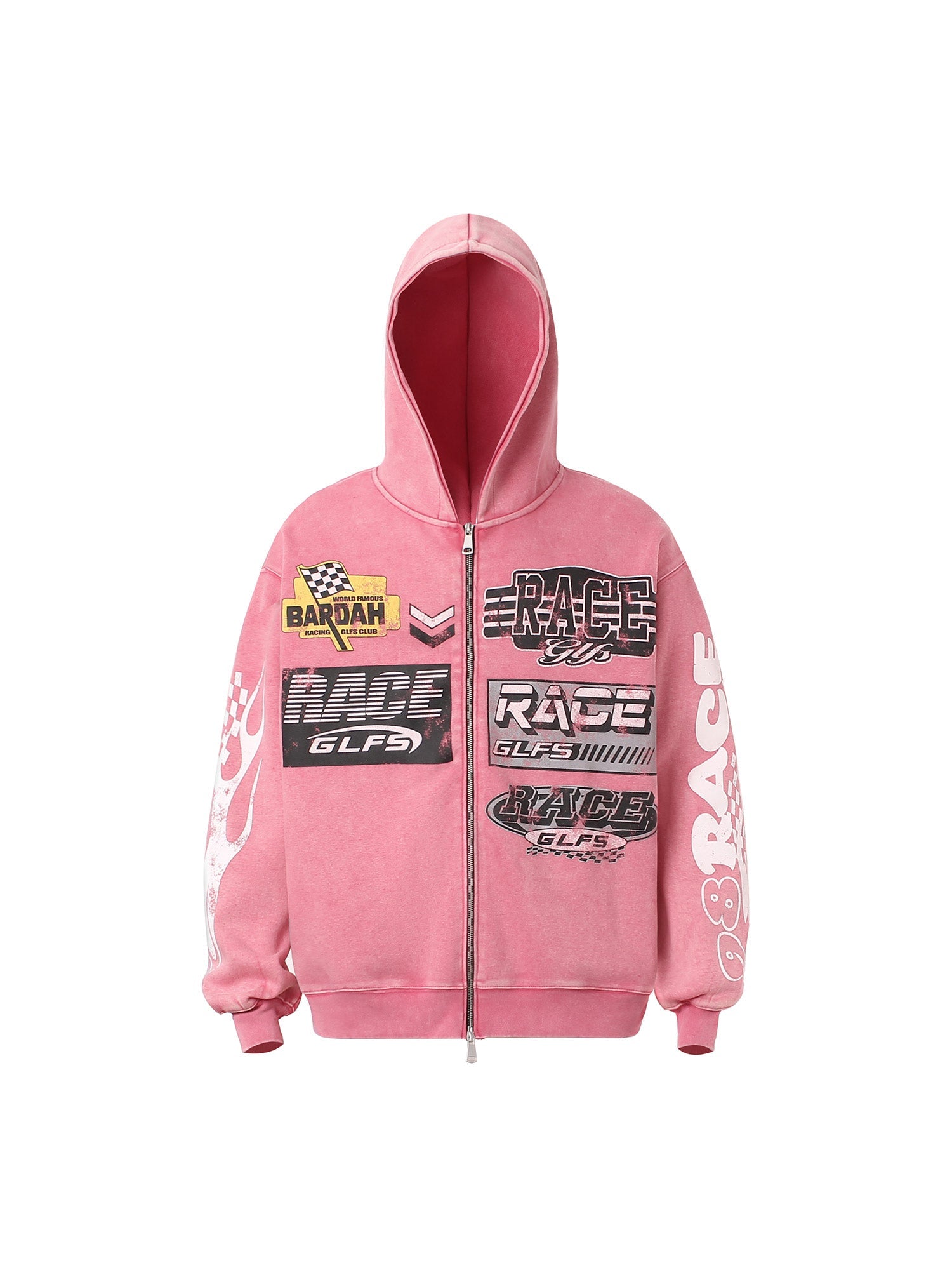 Thesupermade Washed Racing Zip Up Hoodie