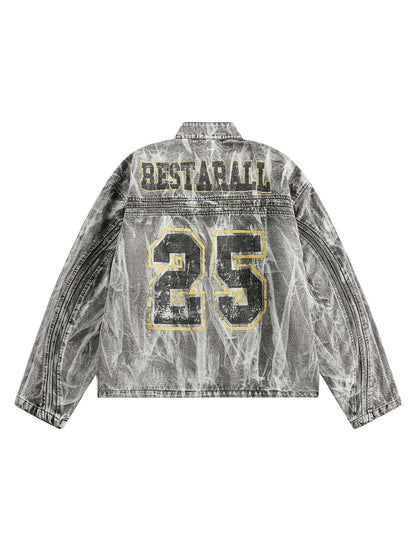 Thesupermade Hip-Hop-Jeansjacke mit verwaschenem Distressed-Print – 2239