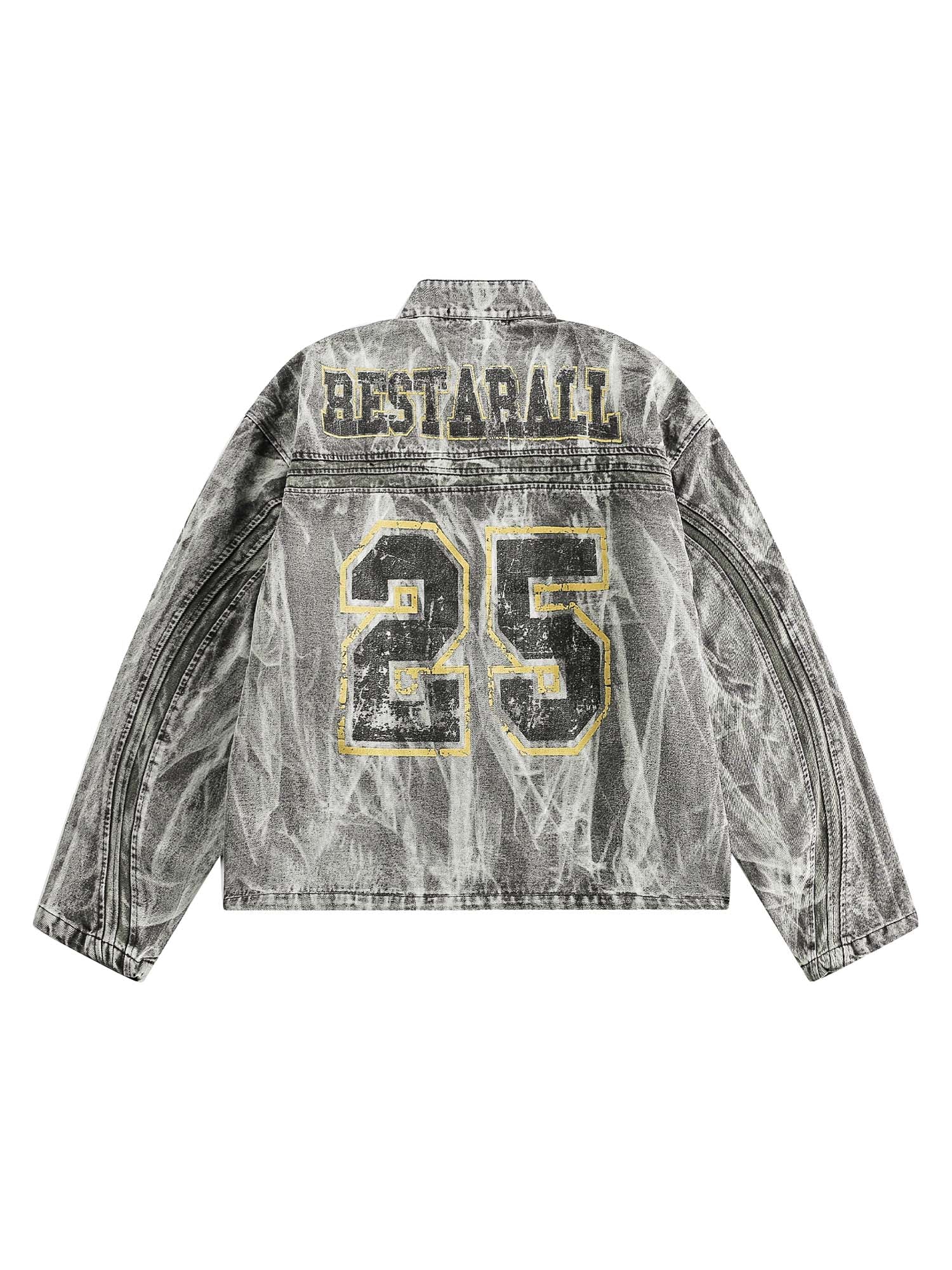 Thesupermade Hip-hop Distressed Washed Printed Denim Jacket - 2239