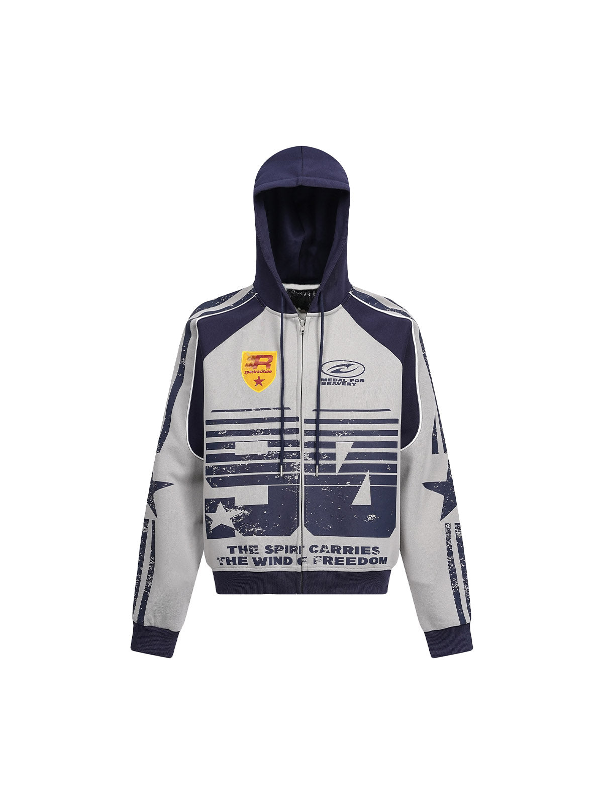 Motorcycle Style Printed Hooded Sweatshirt