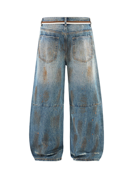 Zerrissene Jeans im Retro-Look mit Tintenspritzern
