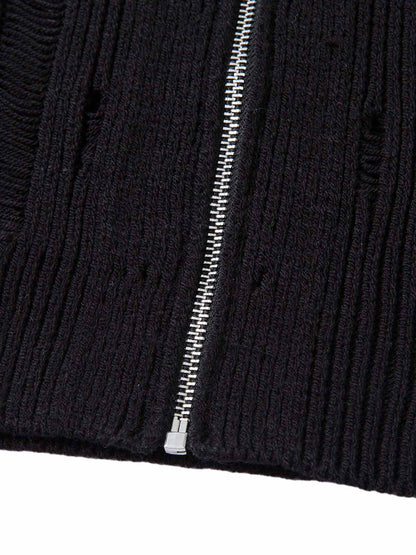 Chemise à manches courtes zippée en tricot noir Cleanfit