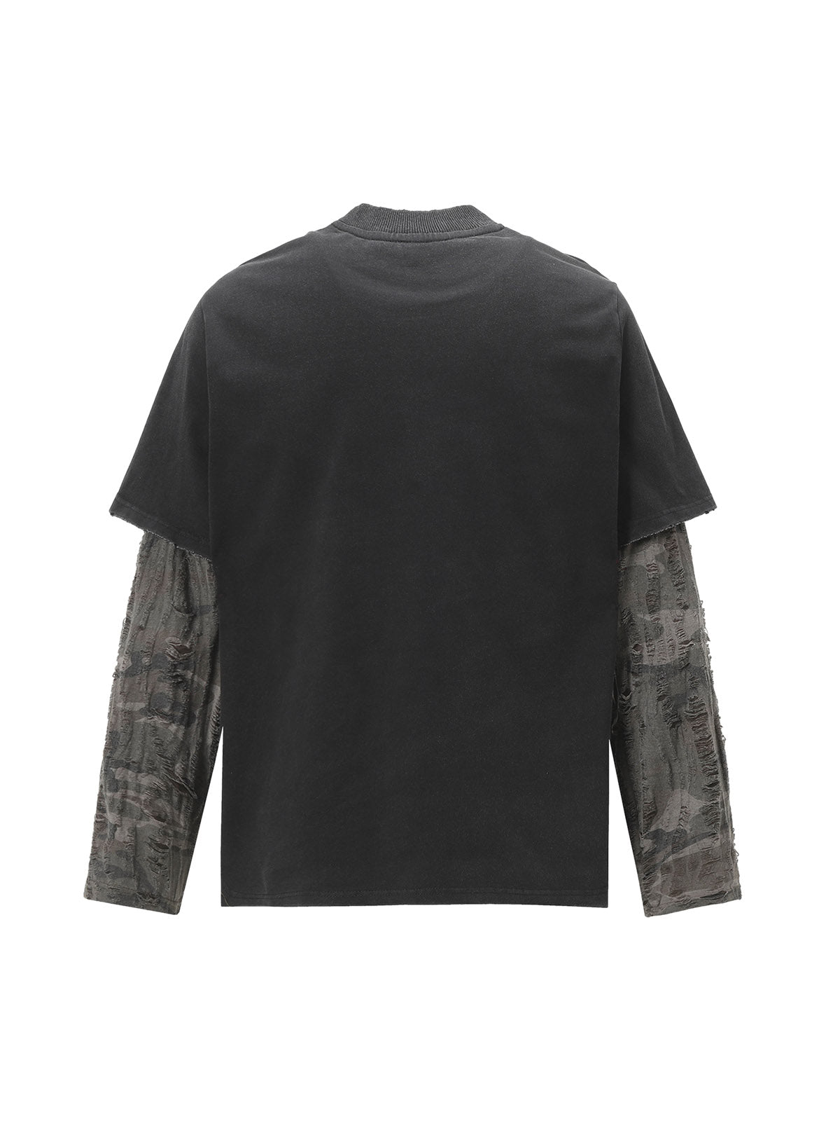 Ripped Faux Two-Piece Crew Neck T-Shirt