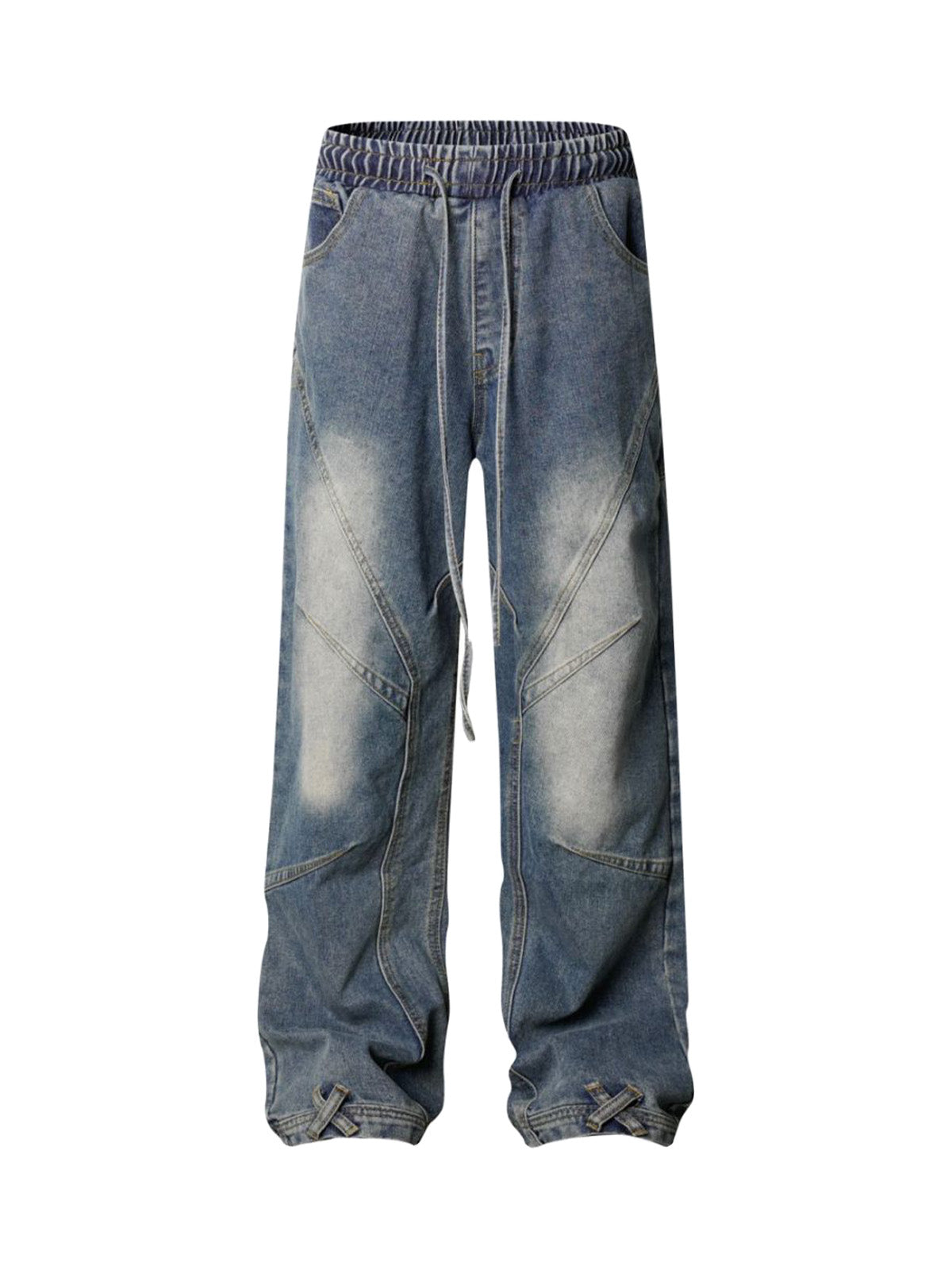 Verwaschene Distressed-Jeans im dekonstruierten Split-Cordstring-Stil