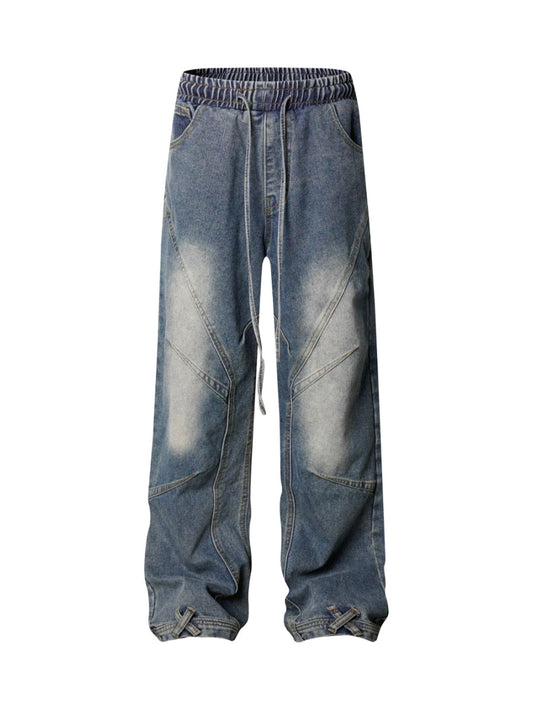 Verwaschene Distressed-Jeans im dekonstruierten Split-Cordstring-Stil