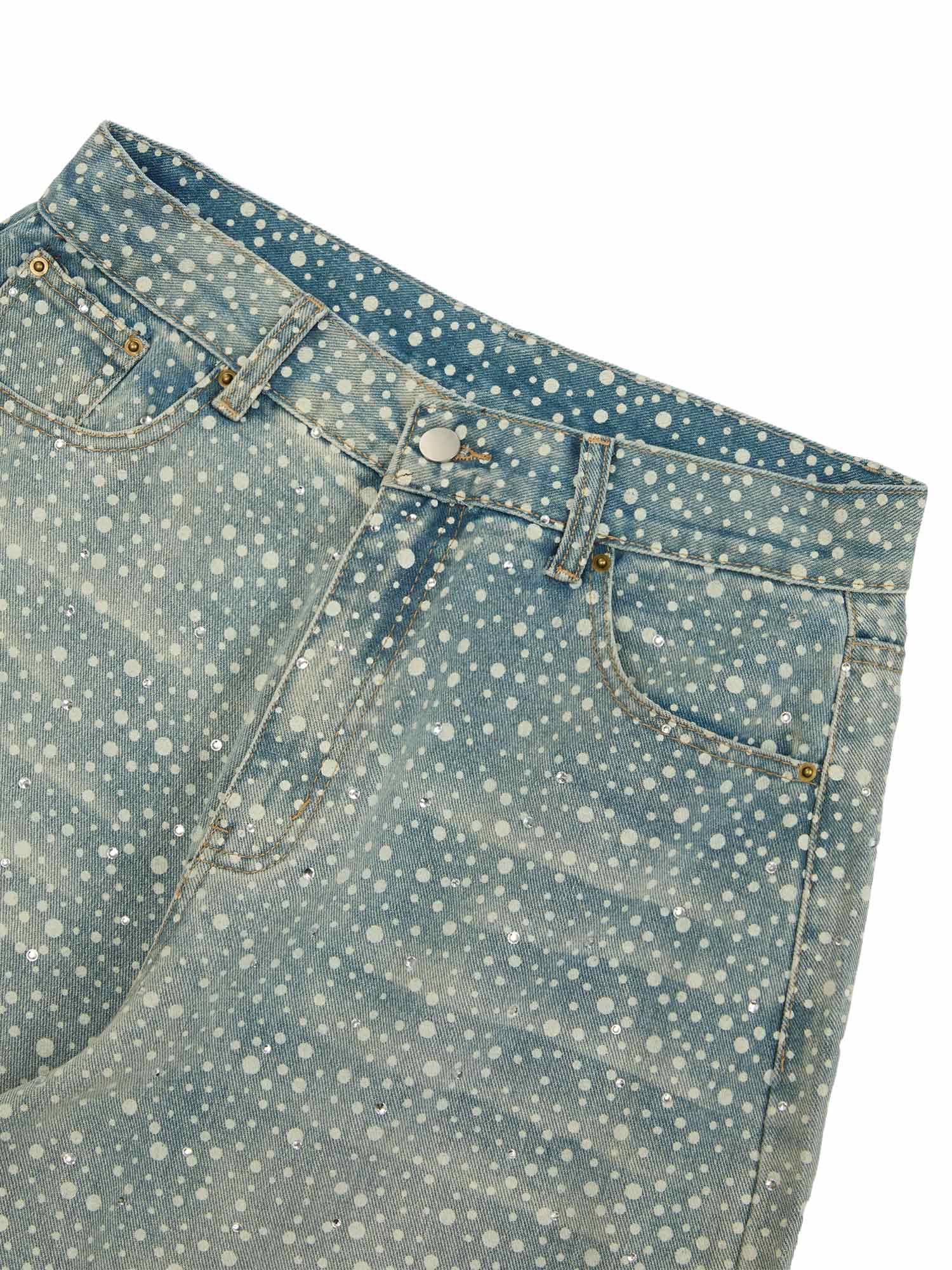 Thesupermade Ink Splashed Hotfix Rhinestone Baggy Jeans