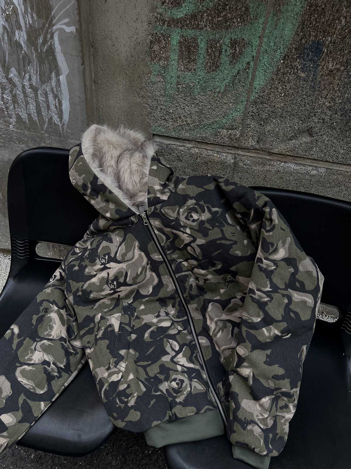 Thesupermade Camouflage Fur Hooded Jacket