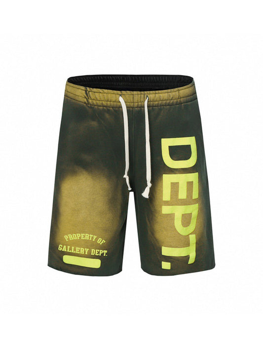 Gradient Letter Print Drawstring Shorts