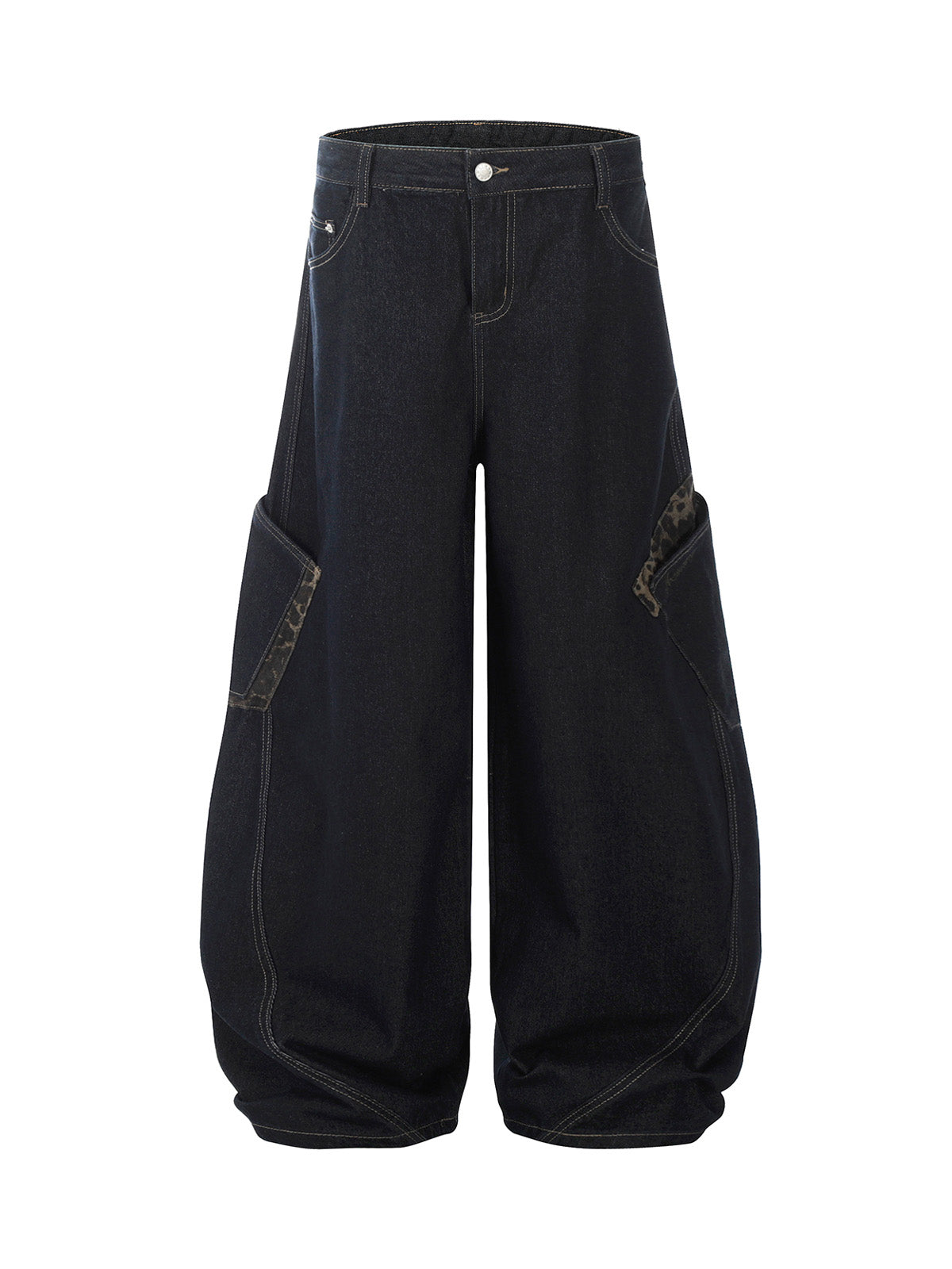 Deconstructed Cheetah Print Baggy Barrel Jeans - 2286