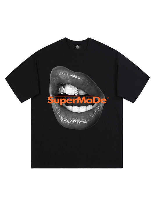 T-shirt à manches courtes imprimé lèvres