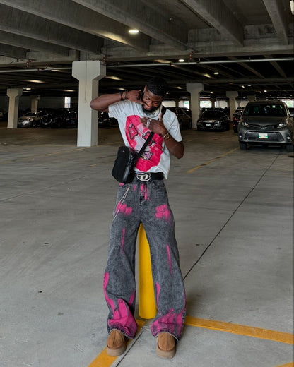 Thesupermade – Baggy-Jeans mit Graffiti-Print und verwaschenem Look – 1886