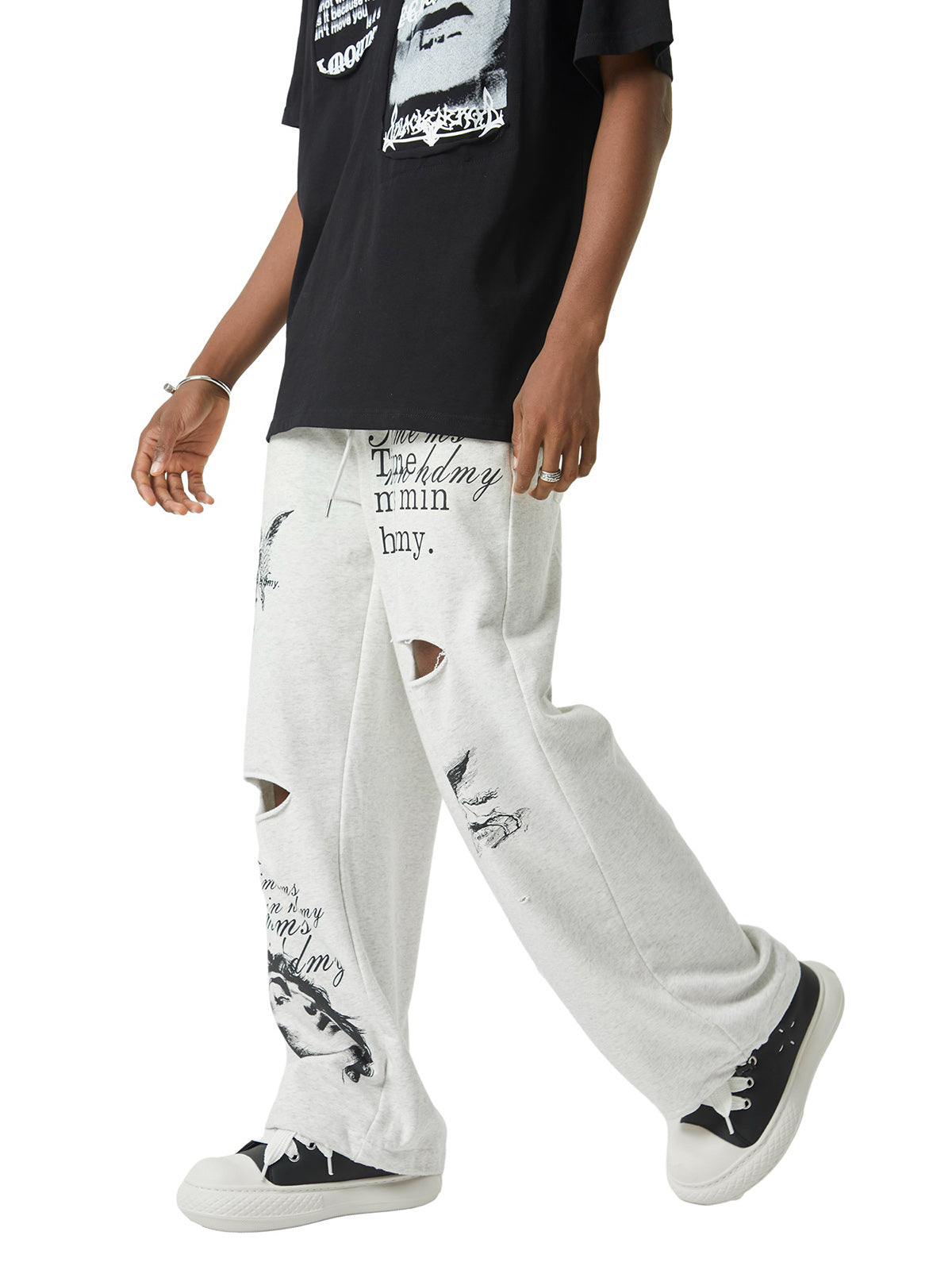 Thesupermade Cut Hole Angel Drawing Letter Pants