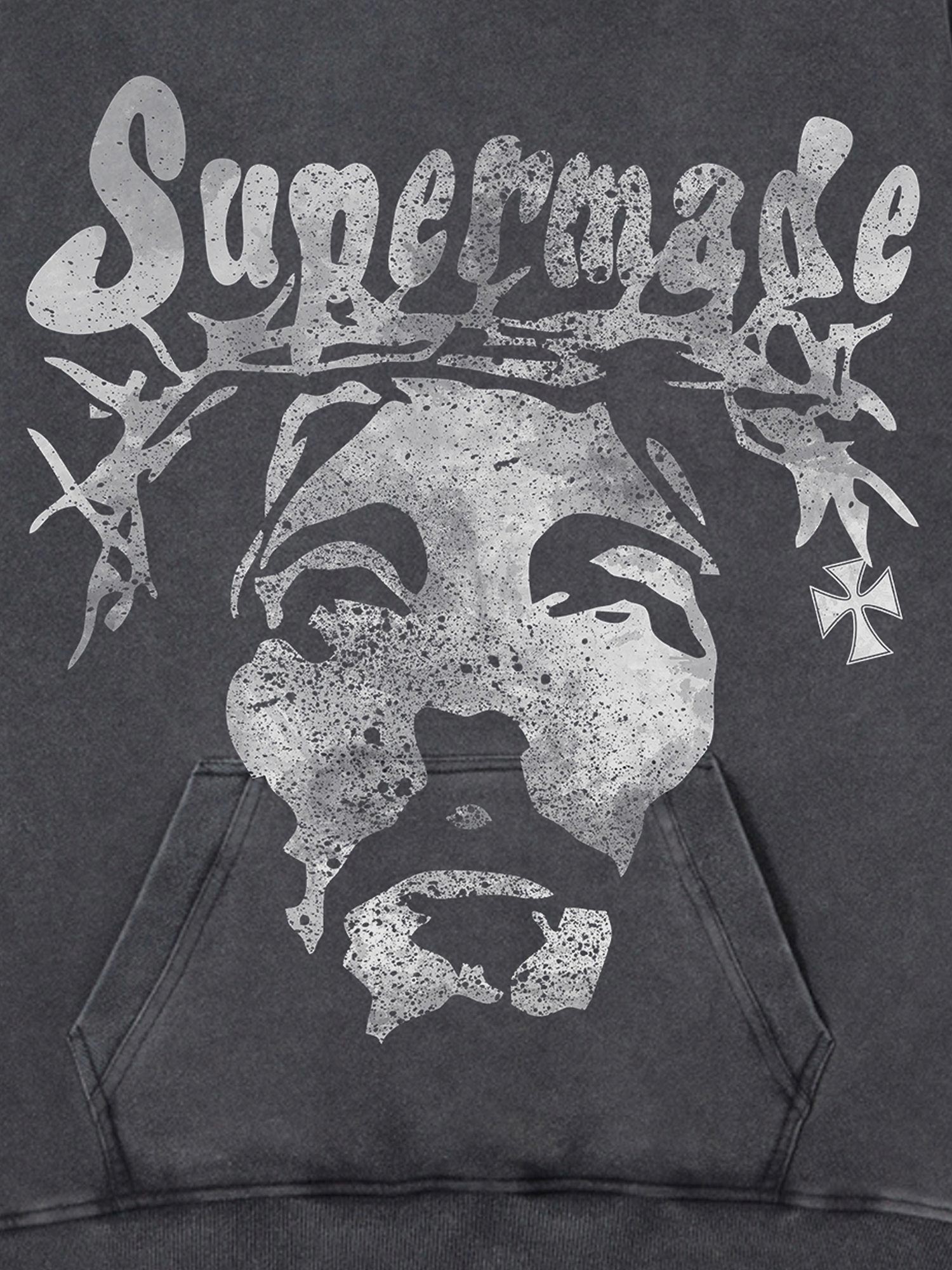 Thesupermade Heavy Washed Jesus Graphic Hoodie - 1973