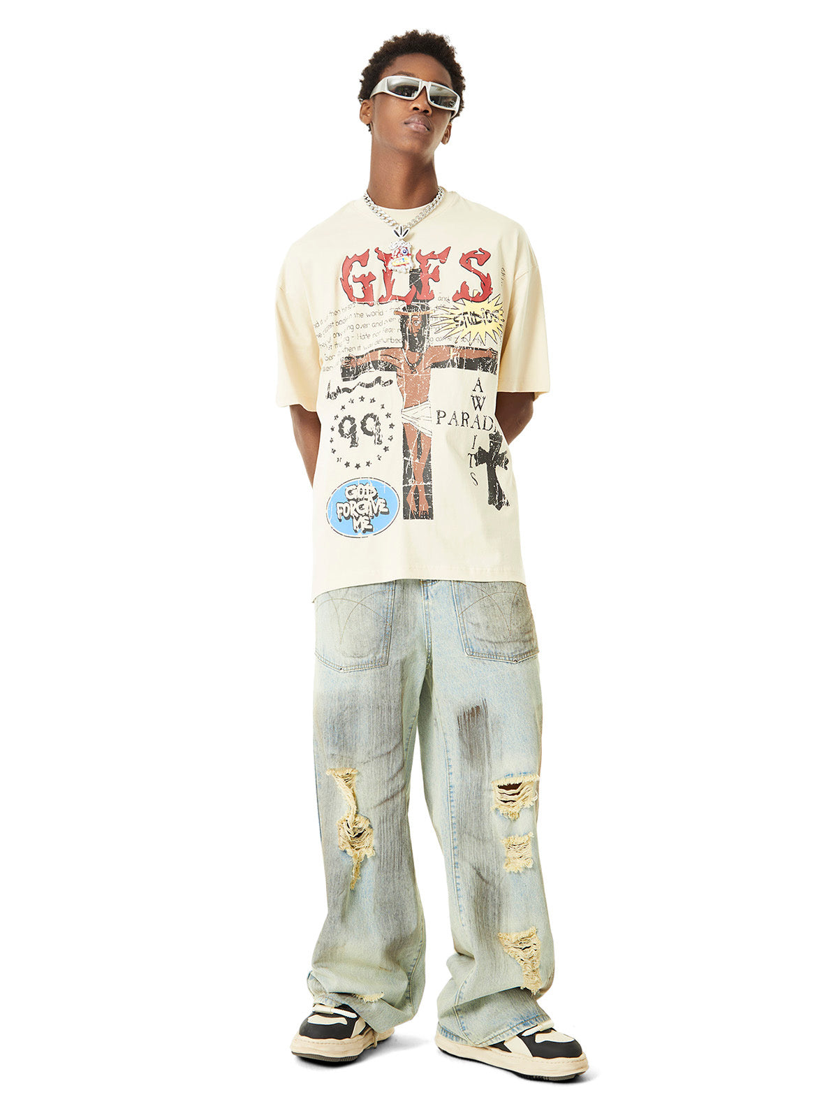 Thesupermade Retro Washed Reverse Design Hip-Hop Jeans