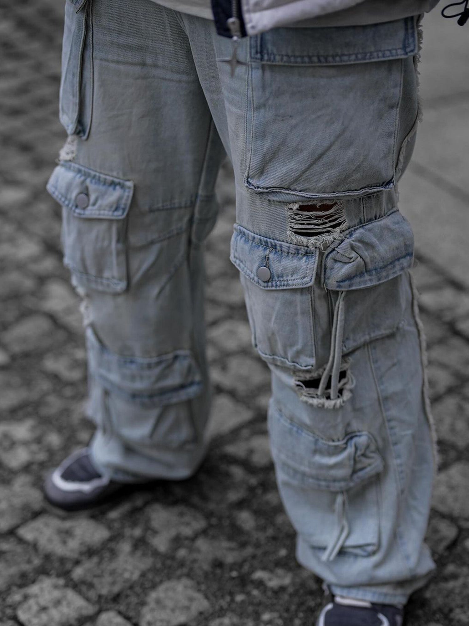 Thesupermade Washed Multi-pocket Work Cargo Jeans - 1830