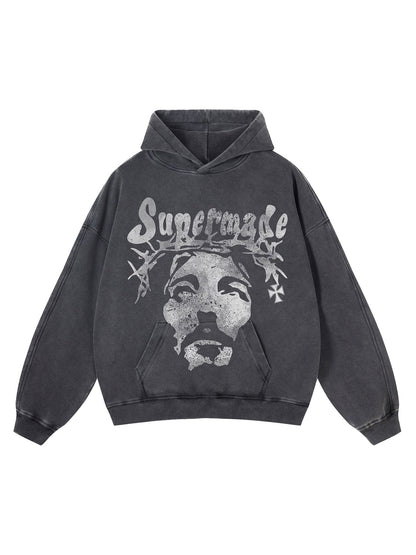 Thesupermade Heavy Washed Jesus Graphic Hoodie – 1973