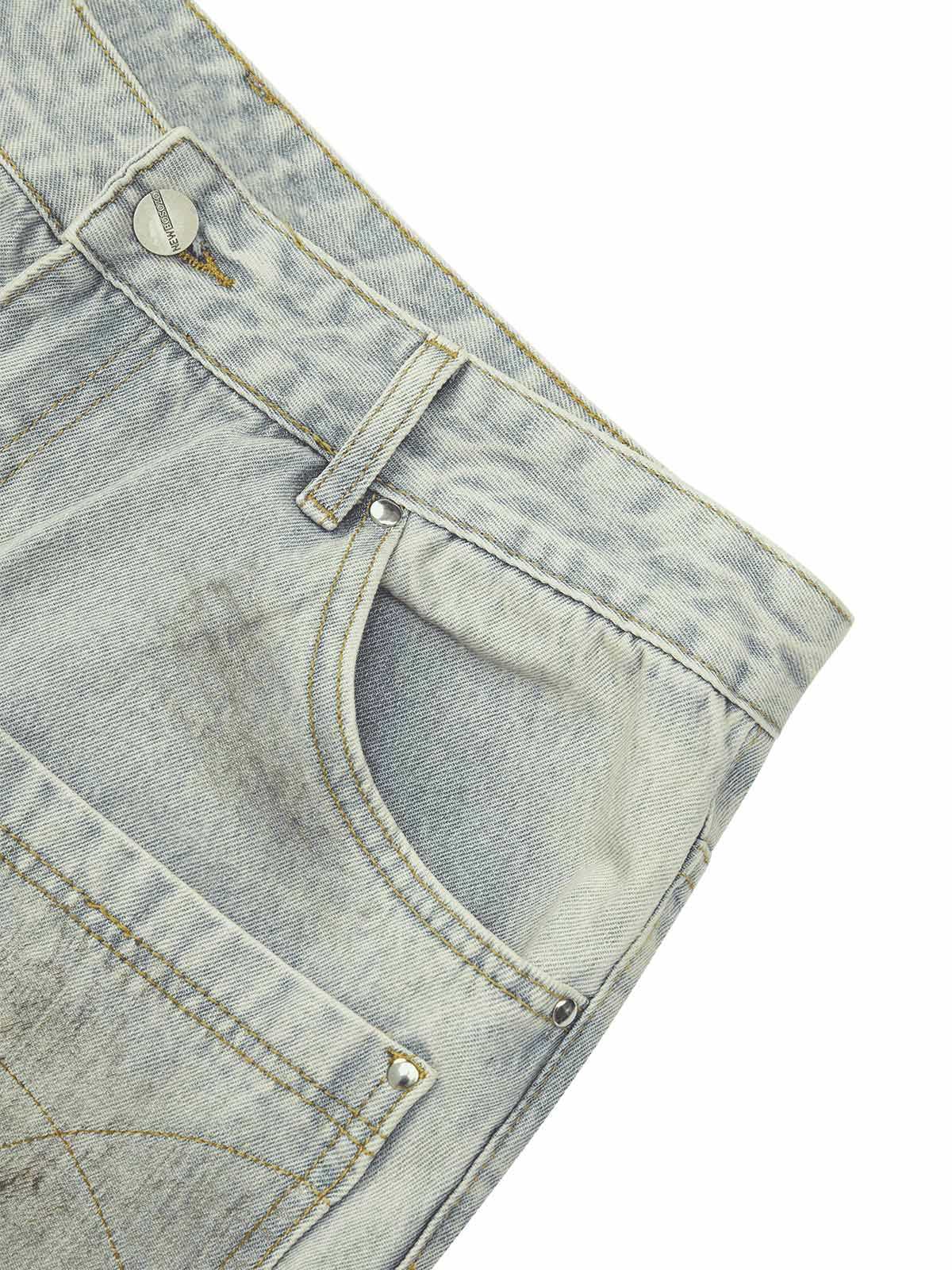 Thesupermade Retro Washed Reverse Design Hip-Hop Jeans