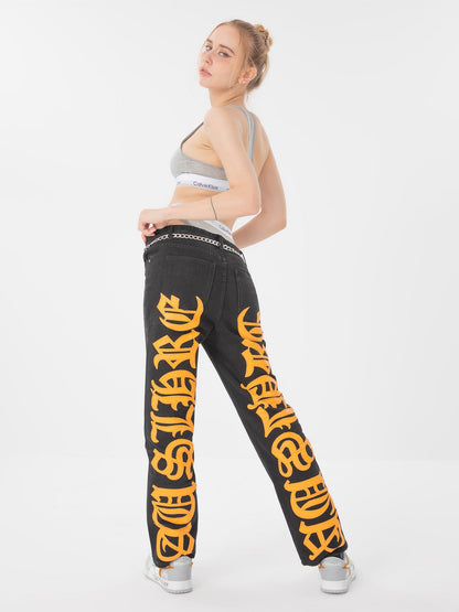 Thesupermade Jeans mit aufgestickten Buchstaben „Burning Text“ – 1478 