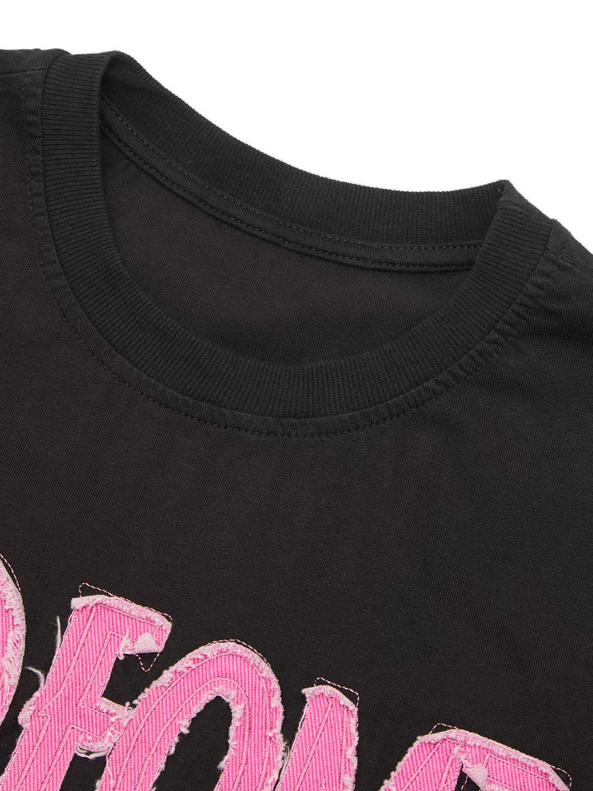 Thesupermade Pink Letter Applique Street Rap T-shirt - 2145