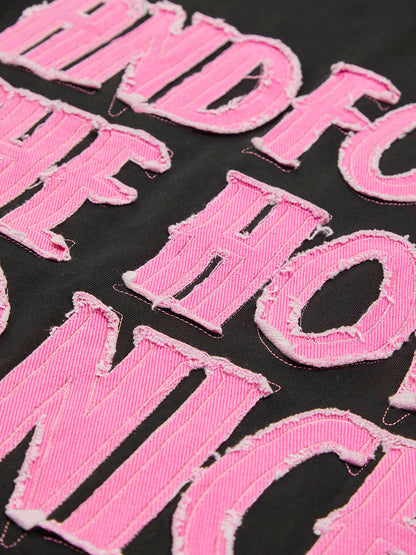 Thesupermade – Street-Rap-T-Shirt mit rosa Buchstaben-Applikation – 2145 