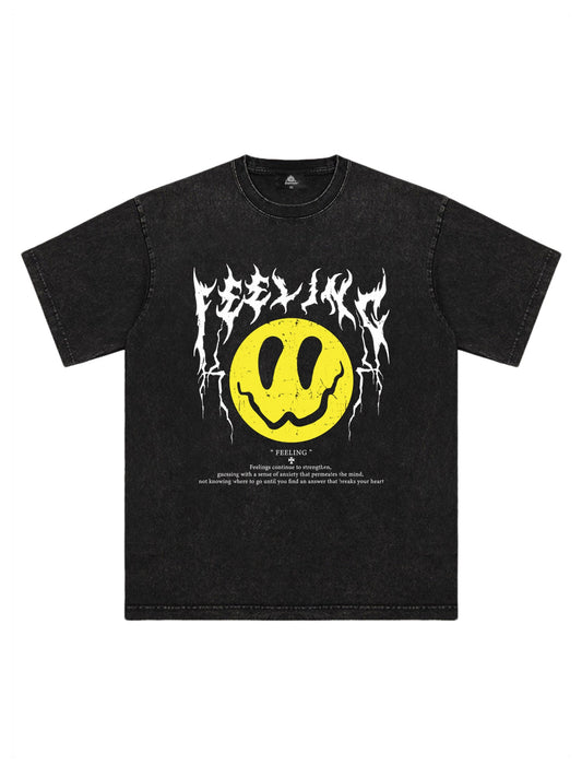 T-shirt délavé à imprimé sourire Thesupermade