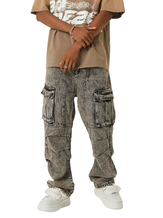 Thesupermade American Street Style Washed Distressed Work Jeans - 2354