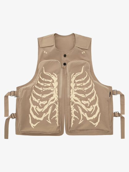 Thesupermade Gepolsterte Cargo-Weste mit Skelett-Print -1201