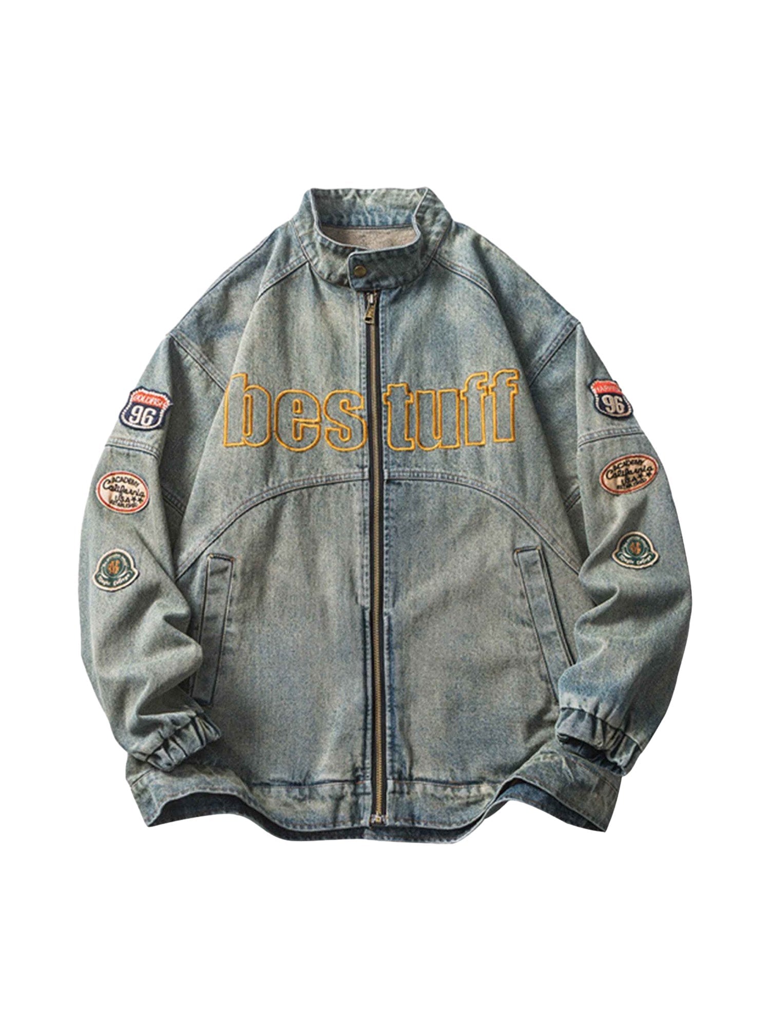 Thesupermade Hip-hop Badge Embroidered Do-over Denim Jacket - 1911