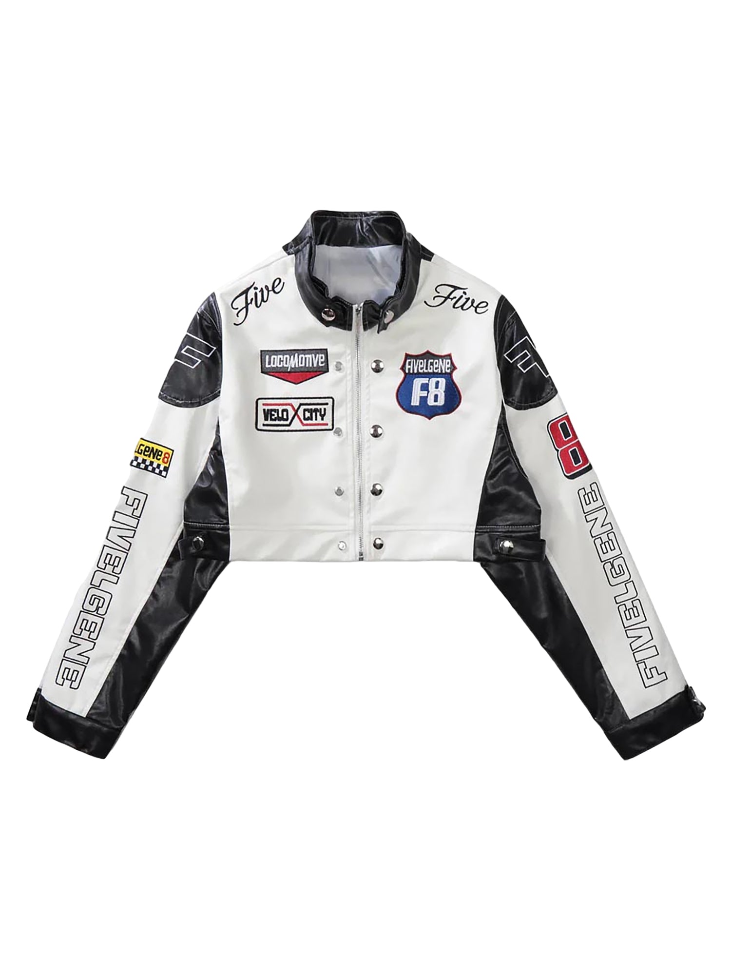 Thesupermade Badge Short PU Leather Racing Jacket - 1631