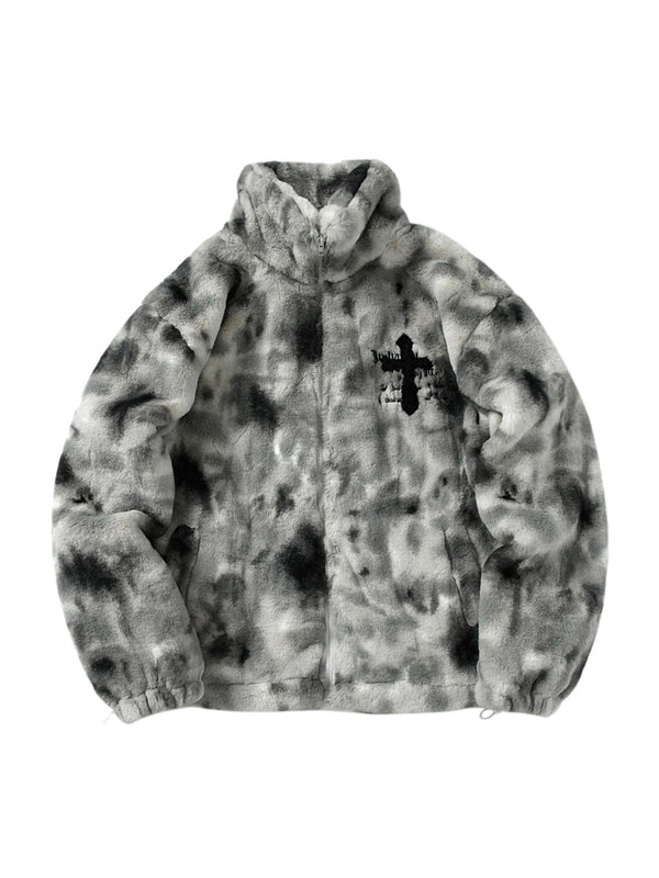 Heavy-Duty Faux Lambswool Tie-Dye Urban Jacket - 1558