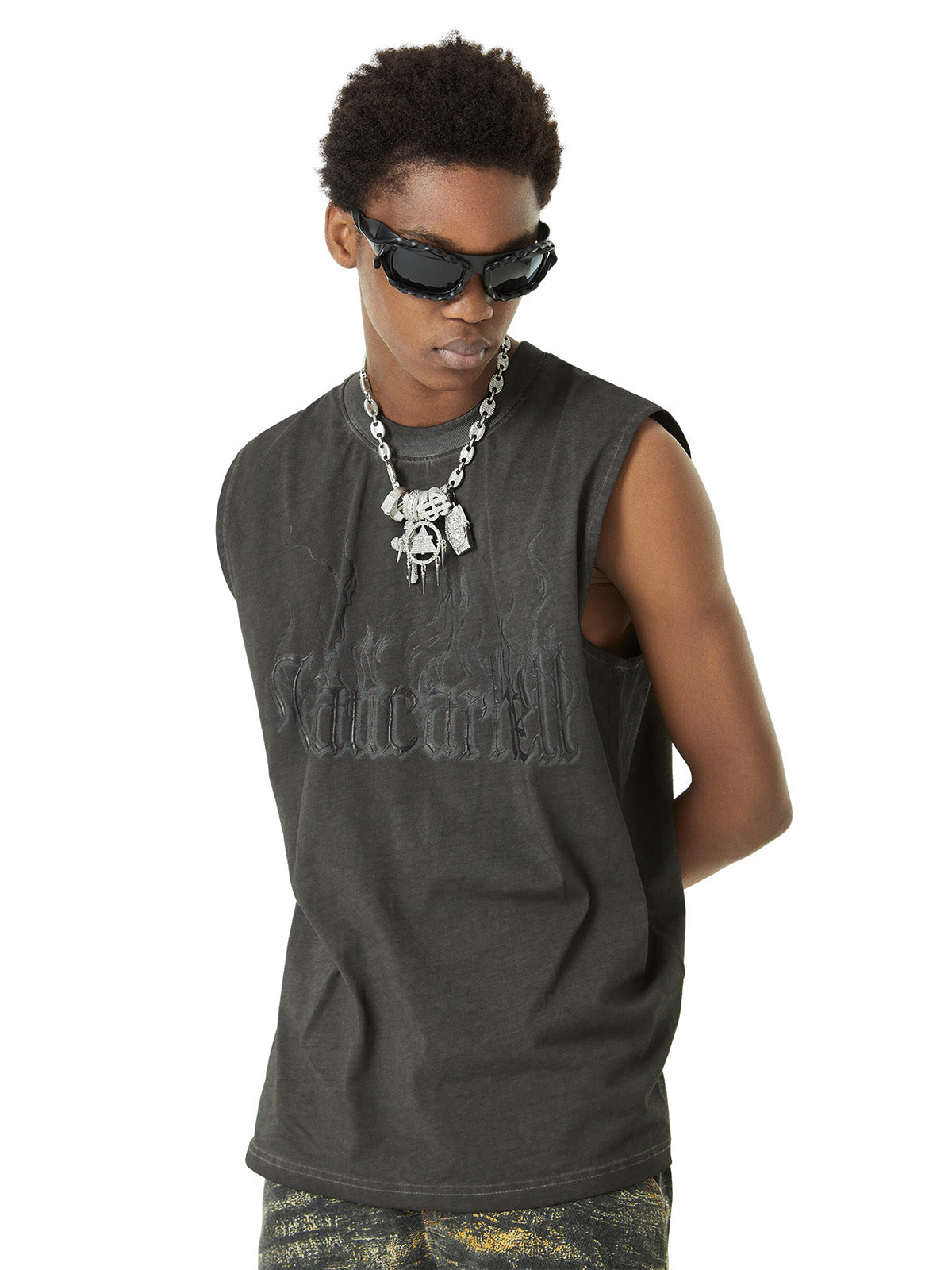 Thesupermade Washed Flame Letters Street Rap Vest