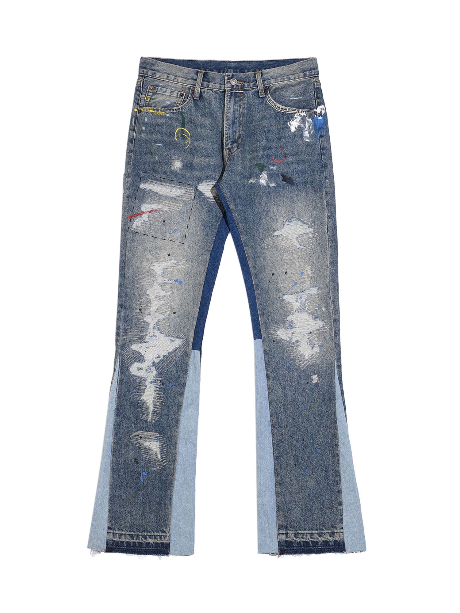 Coutures de déconstruction en micro-corne Splashing Ink pour jeans