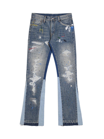 Coutures de déconstruction en micro-corne Splashing Ink pour jeans