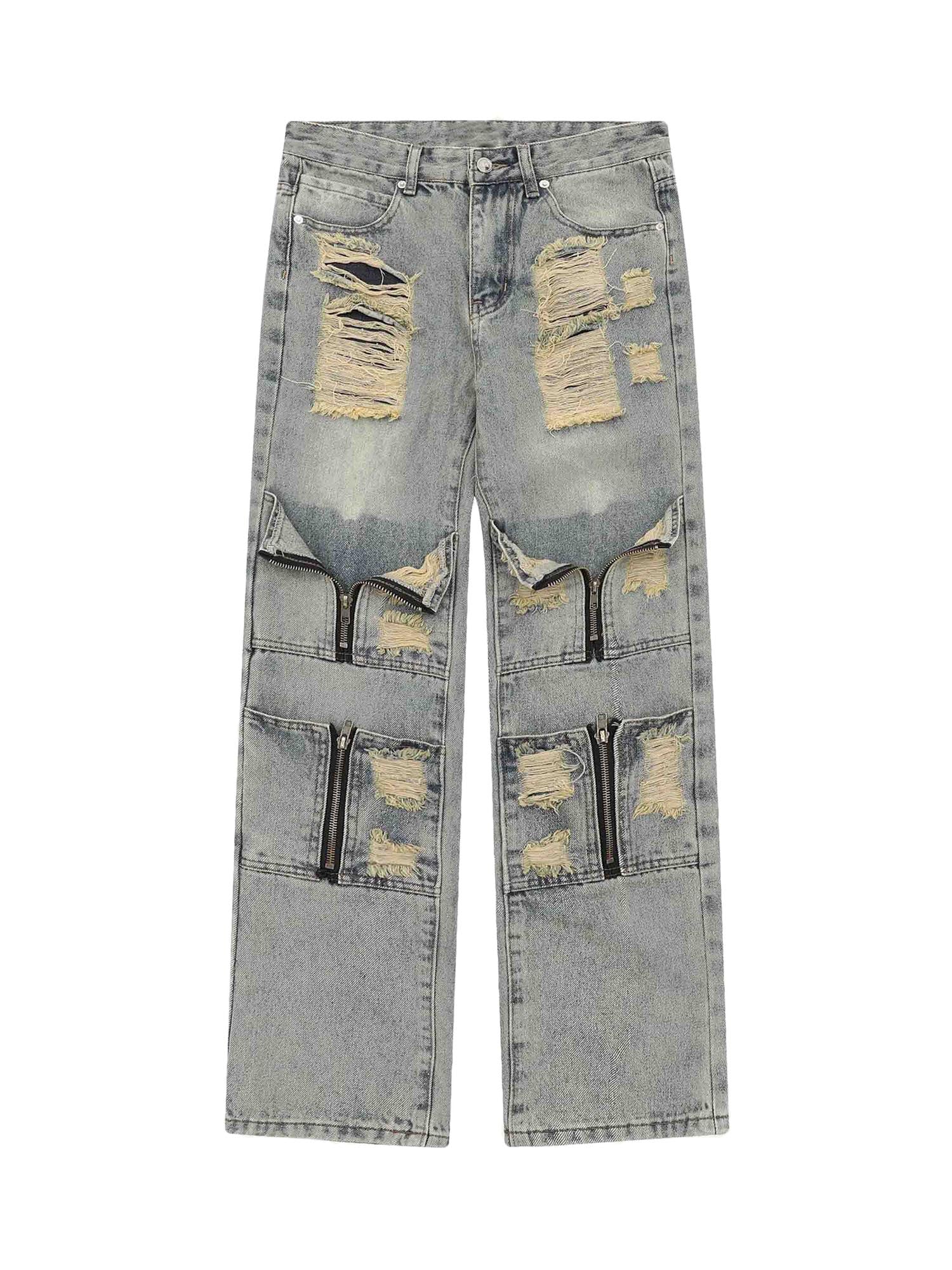 High Street Washed And Torn Work Pockets Denim Pants- 1646