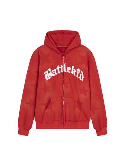 Thesupermade Star Letter Print Zipper Hoodie Jacket - 1540