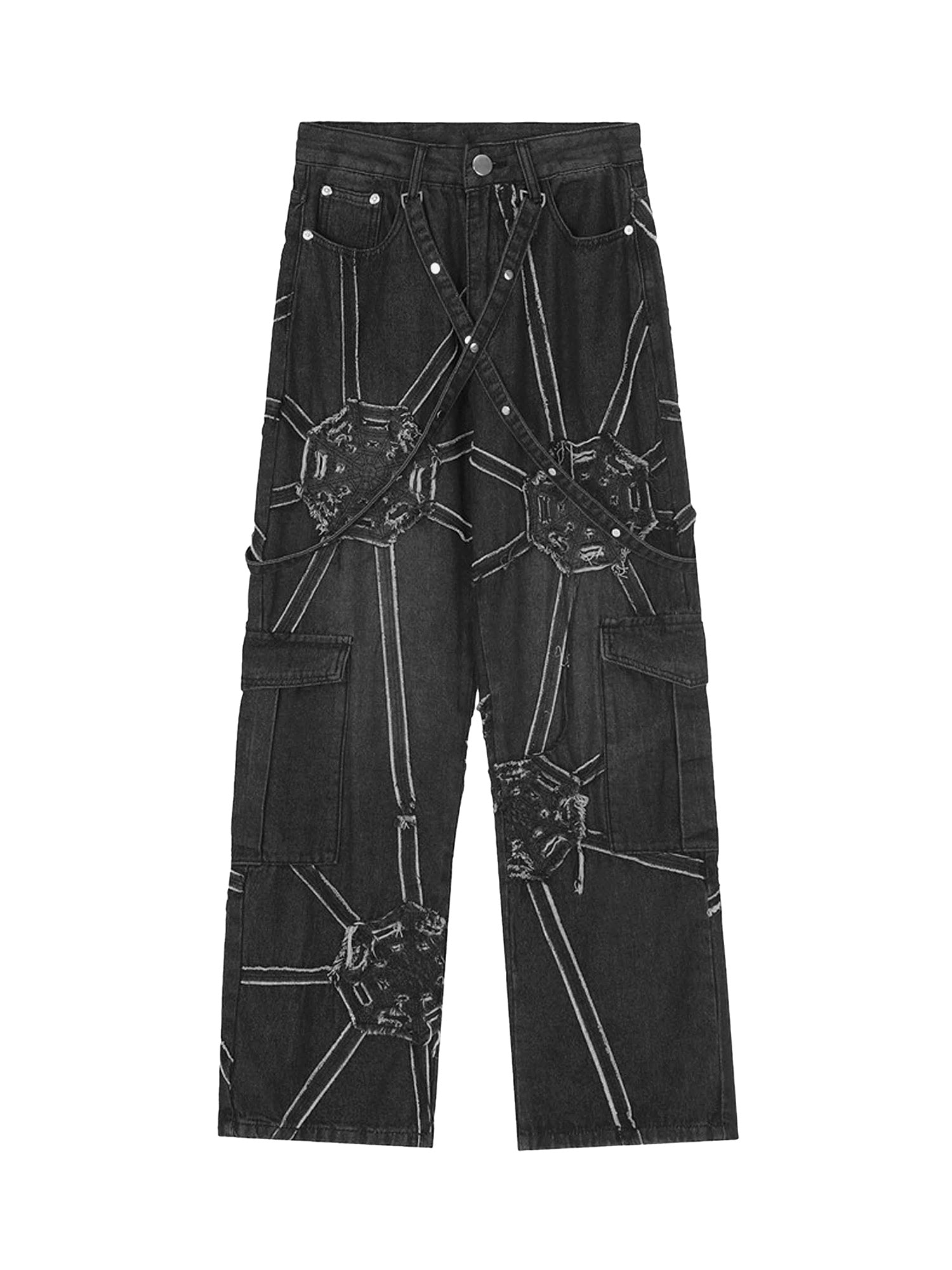 Thesupermade High Street Hip-Hop Spider Web Denim Pants-1512