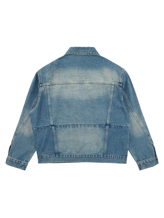 Thesupermade – Jeansjacke „High Street“ mit Graffiti-Schriftzug und verwaschenem Used-Look 