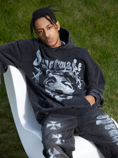 Thesupermade Heavy Washed Jesus Graphic Hoodie – 1973