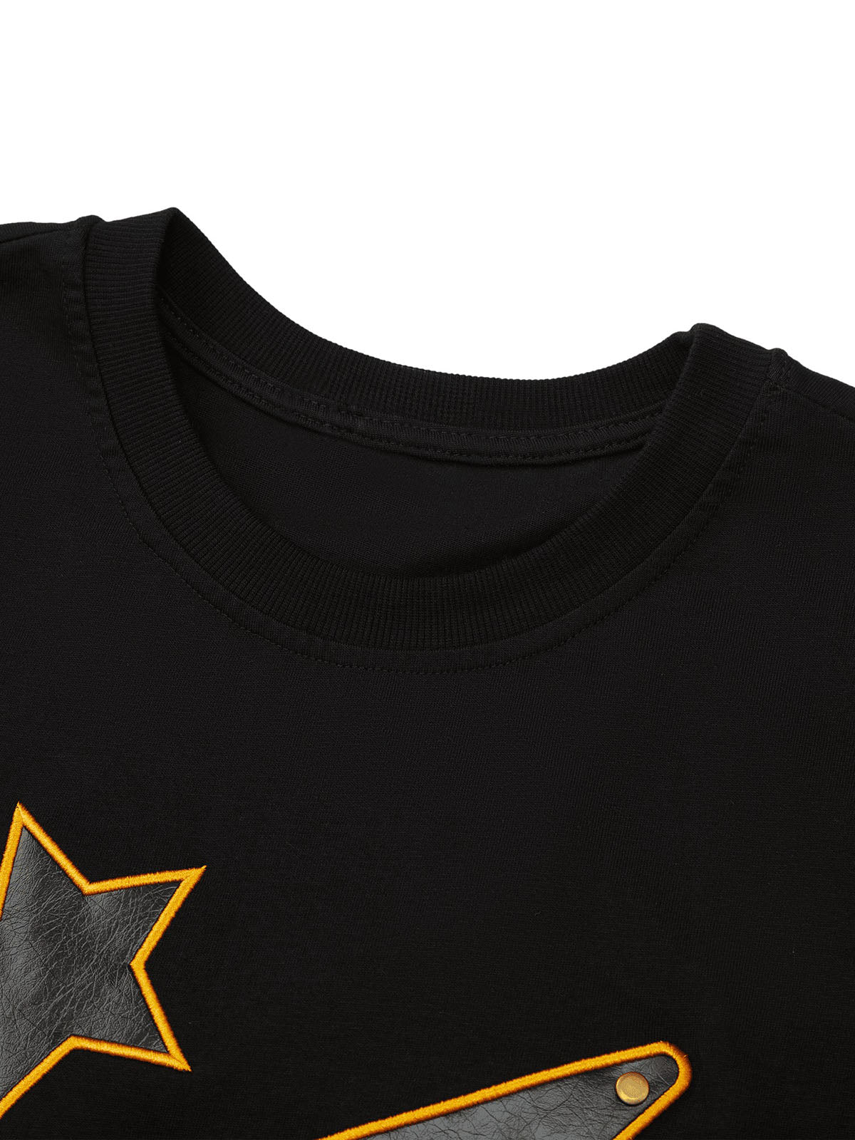 Thesupermade Leather Studded Creative Star Street Rap T-shirt