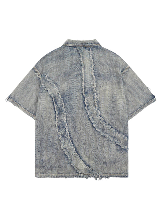 Chemise en jean délavée à bords bruts - 2064