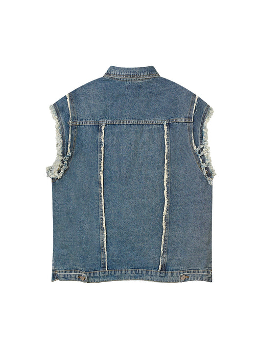 Gilet en denim délavé à bords bruts Thesupermade High Street