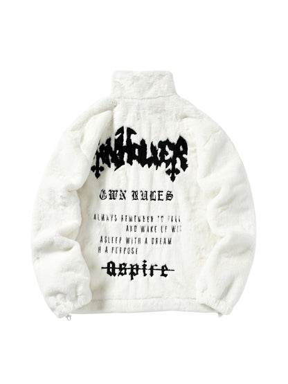 Thesupermade Hip-Hop-Pelzjacke mit Stehkragen und Buchstaben - 1908 