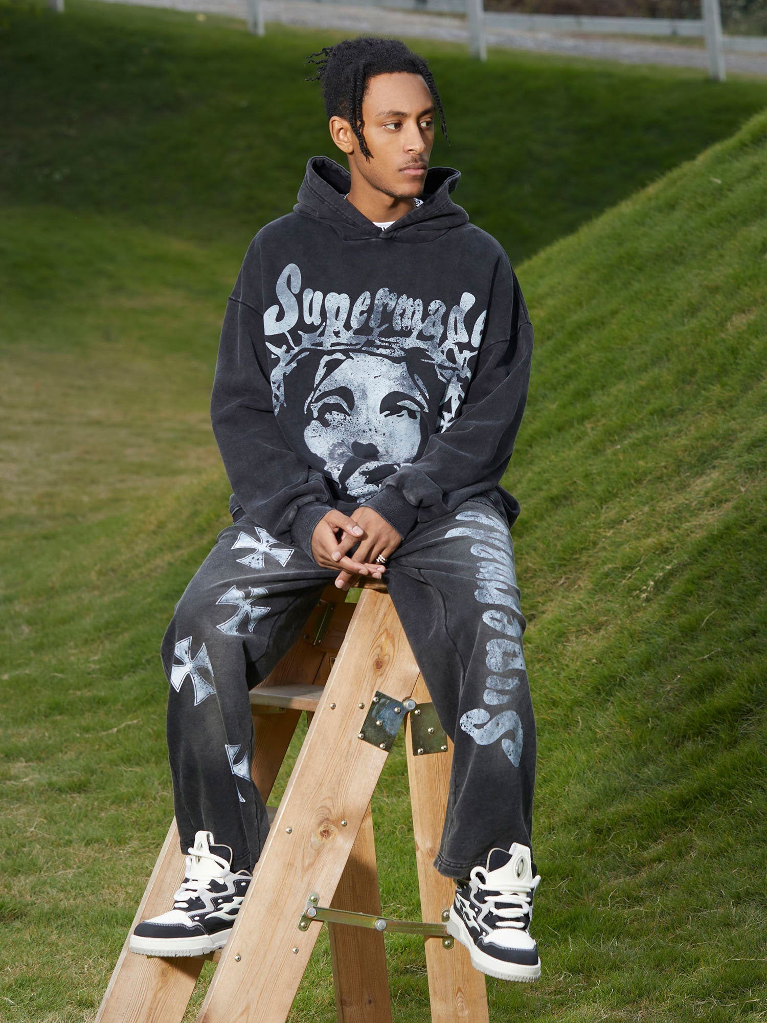 Thesupermade Heavy Washed Jesus Graphic Hoodie - 1973