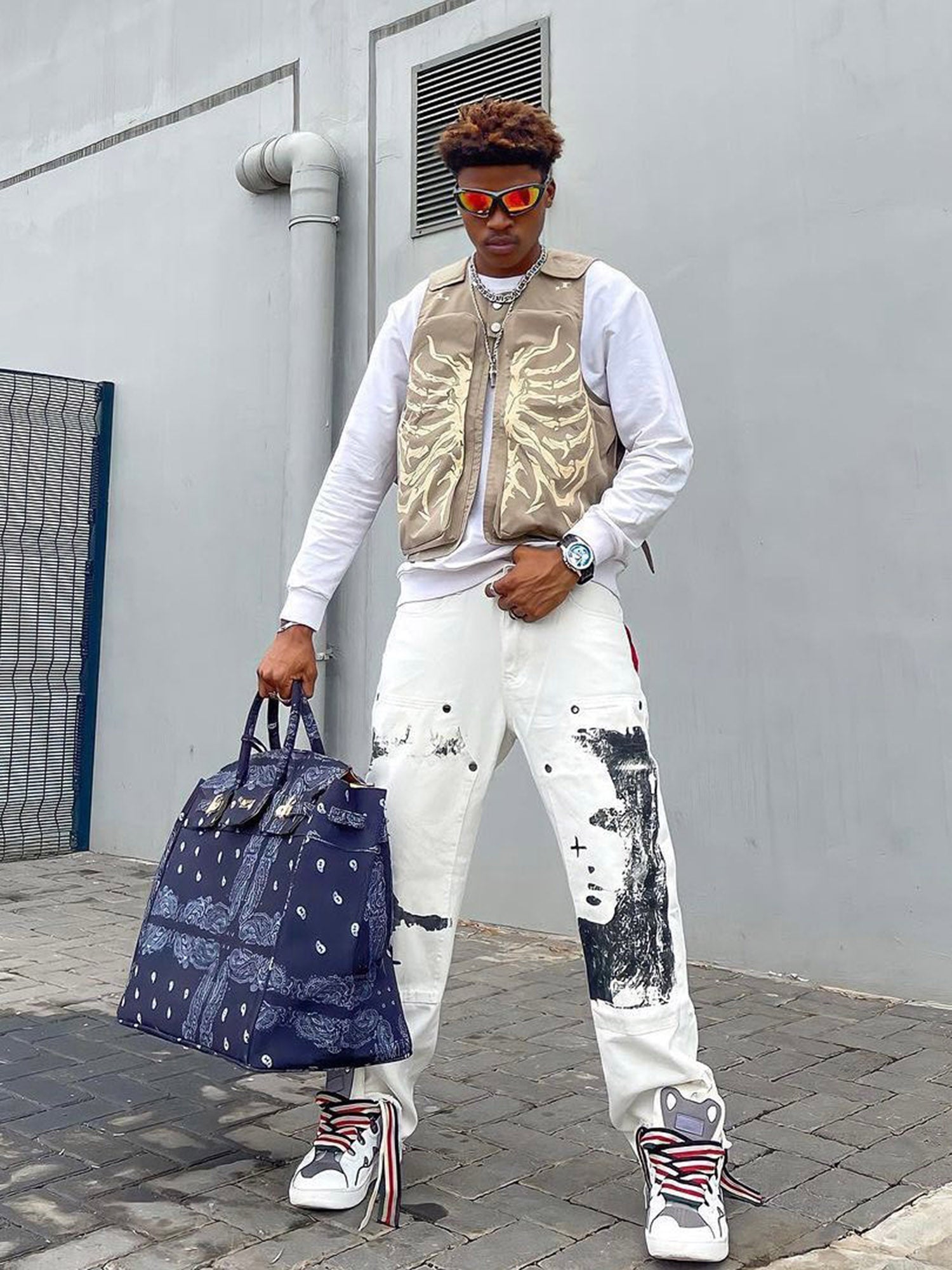 Thesupermade Gepolsterte Cargo-Weste mit Skelett-Print -1201